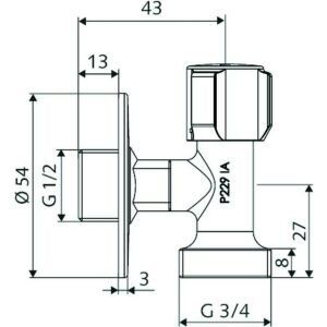 Kampinis ventilis Schell Comfort 1/2" x 3/4" skalbimo mašinai, indaplovei, 033000699
