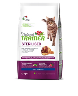 NATURAL TRAINER Cat adult Sterilised HAM su vytintu kumpiu 1.5kg, 924914