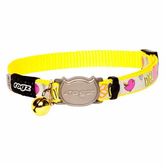 ROGZ Reflecto antkaklis katei geltonas su paukščiais 11mm 20-31cm, CB40H