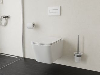 WC pakabinamas Ravak Natural RimOff set ir dangtis su lėto uždarymo sistema SoftClose. Balta spalva. X01984