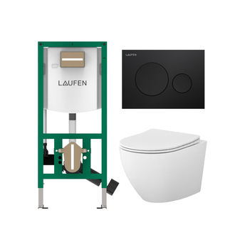 Komplektas: rėmas Laufen INEOLINK su juoda matine plokštele ir unitazas CERSANIT DESSE Vortex
