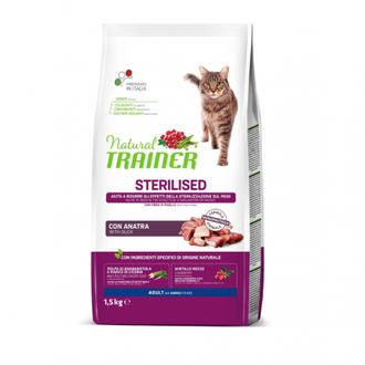 NATURAL TRAINER Cat adult Sterilised DUCK su antiena 1.5kg