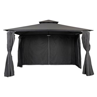 Lauko pavėsinė, 4 × 3 m, su užuolaidomis, tamsiai pilka
