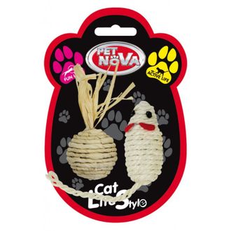 PET NOVA SISAL pelė ir kamuoliukas žaislai katėms 3vnt, CAT-SISALSET-7