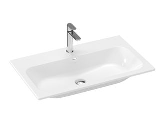 Keraminis praustuvas Ravak Chrome Slim 80, su skyle maišytuvui ir perpildymui, baltas, XJX01180002