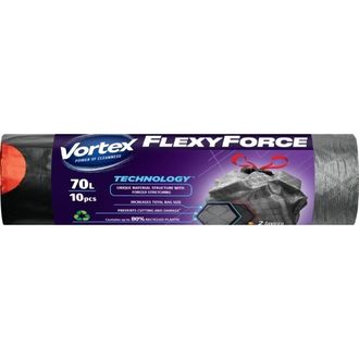 Šiukšlių maišai VORTEX FLEXY Steel dvisluoksniai, pilkai-juodi, rišami juostele, 70L/ 10vnt.