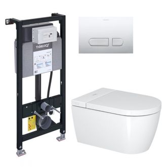 Komplektas: Duravit SensoWash Starck f Lite klozetas su potinkiniu rėmu Duravit DuraSystem ir chromo spalvos mygtuku WD7011007000