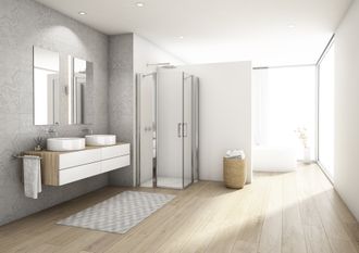 Dušo kabina 900x900 Ronal DIVERA pilko blizgaus profilio, kvadratinė D22DE2B