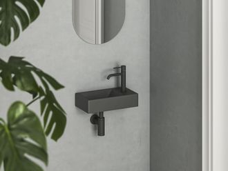 Praustuvas Veda Ravak Wall 40 D Mini, su skyle maišytuvui, antracitas, XJXP3240000