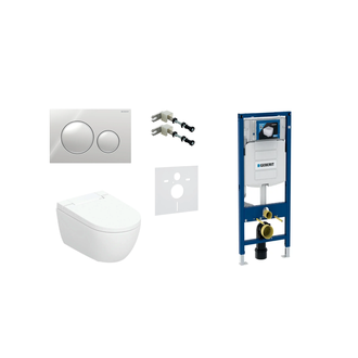Geberit AquaClean Alba Comfort komplektas su Duofix Sigma 12 cm. WC instaliacine sistema, Sigma 20 Roud mygtuku, chromuotas