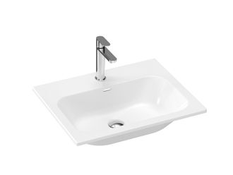 Keraminis praustuvas Ravak Chrome Slim 60, su skyle maišytuvui ir perpildymui, baltas, XJX01160008