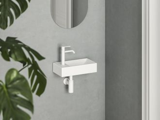 Praustuvas Veda Ravak Wall 40 K Mini, su skyle maišytuvui, baltas matinis, XJXLE240000