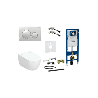 Geberit AquaClean Alba Premium komplektas su Duofix Sigma WC instaliacine sistema, Sigma 20 Round mygtukas, chromo
