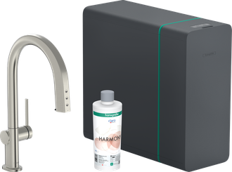 Maišytuvas plautuvei 210 AQITTURA M91 su ištraukiama galvute ir atšaka filtruotam vandeniui, nerūdijančio plieno 76836000