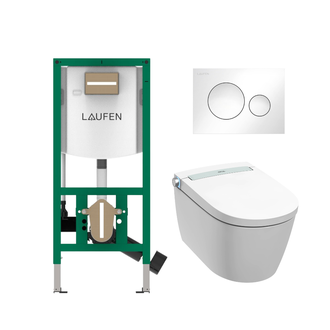 Komplektas: rėmas Laufen INEOLINK su balta plokštele ir unitazas JIKA Clean MILA rimless su bidė funkcija
