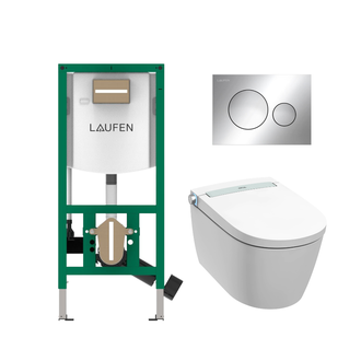 Komplektas: rėmas Laufen INEOLINK su chromine plokštele ir unitazas JIKA Clean MILA rimless su bidė funkcija