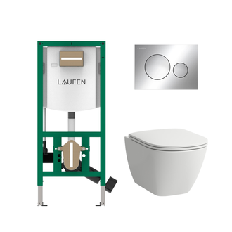 Komplektas: rėmas Laufen INEOLINK su chromine plokštele ir unitazas Laufen Lua Rimless