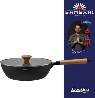 Wok keptuvė su dangčiu aliuminio su keramikos danga 28x8cm HR-SNT-WC28 HEINNER
