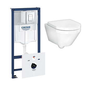 Komplektas: GROHE Rapid SL 5in1 potinkinis rėmas su chromuotu mygtuku ir Gustavsberg pakabinamas klozetas su soft close dangčiu