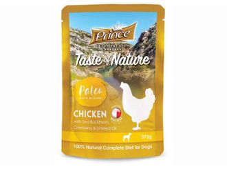 PRINCE Taste of Nature Paleo šlapias ėdalas šunims vištiena/šaltalankiai/linų sėmenų aliejus 375g