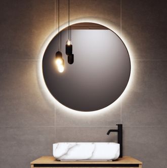 Apvalus veidrodis RIHO Shield su apšvietimu 80x80 cm ir sensoriniu jungikliu